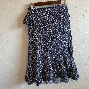 Madewell ruffle-edge midi wrap skirt in Harvest Vine